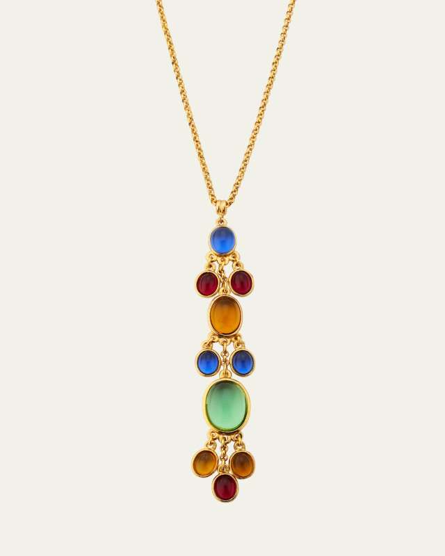 Gold Plated Chain Necklace with Multicolor Glass Stones, 28"L